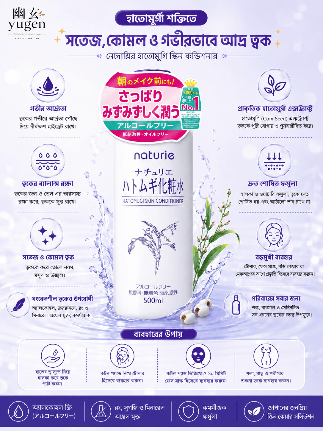 Naturie Hatomugi Dove Wheat Lotion Skin Conditioner, 16.9 fl oz (500 ml) — image 2