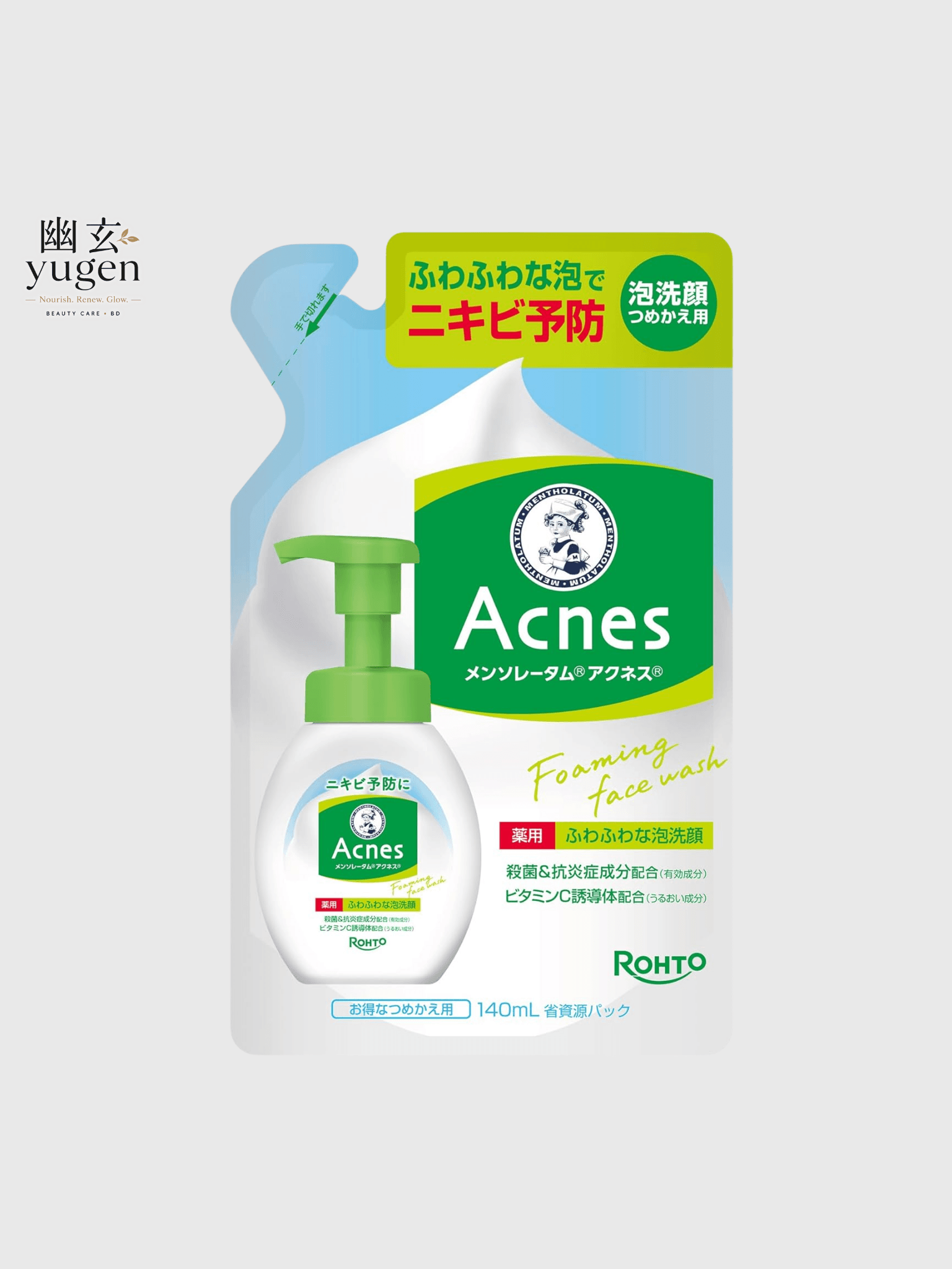 Rohto Mentholatum Acnes Medicated Fluffy Foam Face Wash Refill 140 ml